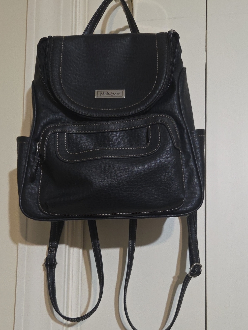Multisac Black Faux Leather Mini Backpack